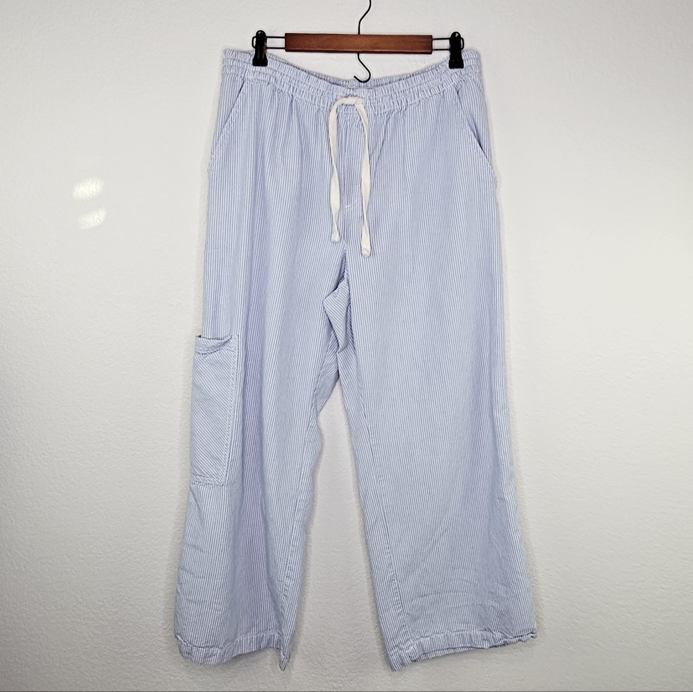 Aerie Baggy Cargo Wide Leg Chambray Elasti Drawstring Pull On Pants Large - Picture 15 of 16